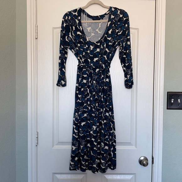 Boden Navy and White circle jersey knit 3/4 Sleeve Dress sz 12 14 euro 16 - Picture 2 of 11